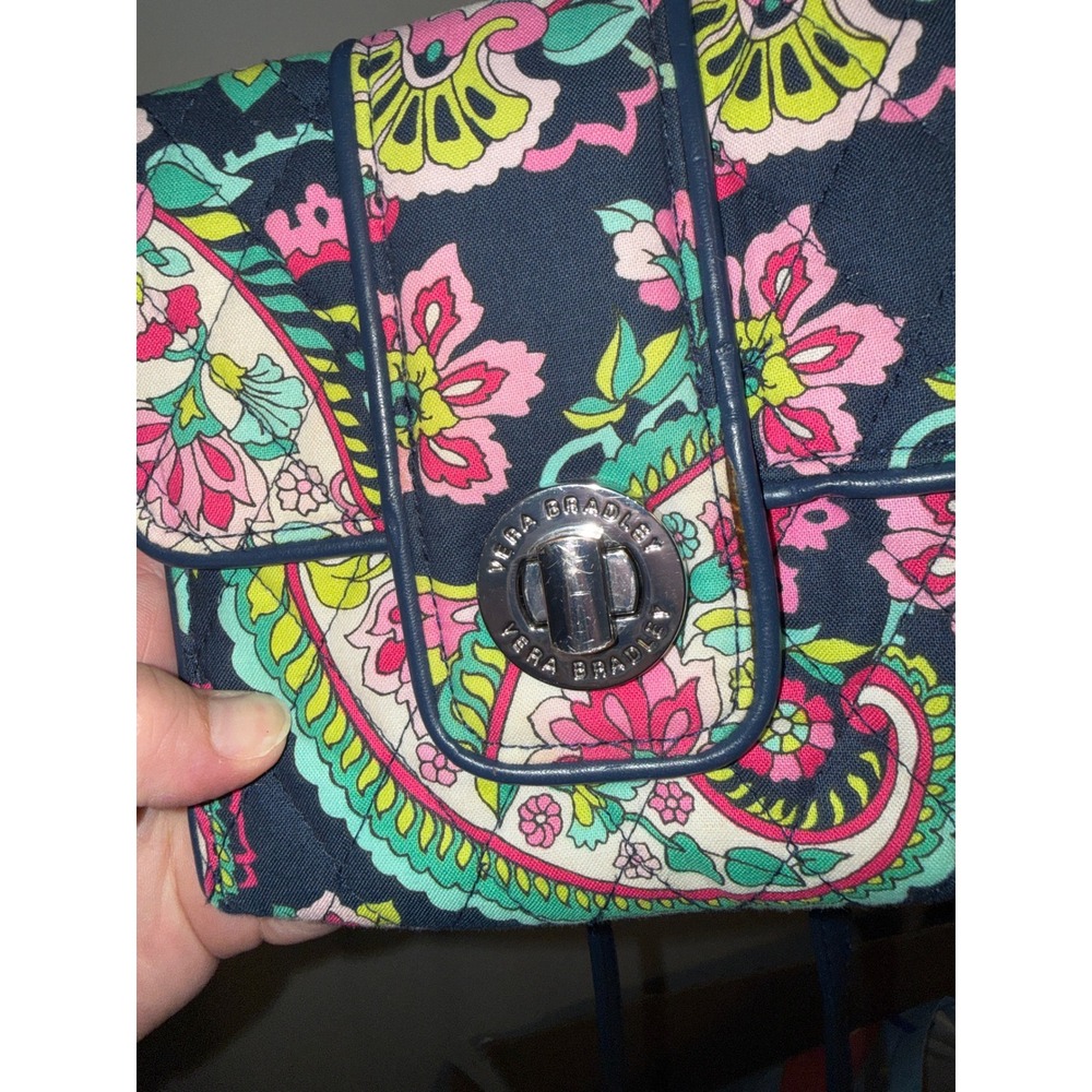 Vera Bradley Quilted Paisley Crossbody Bag Navy Pink Floral Turn Lock Purse - Picture 3 of 6